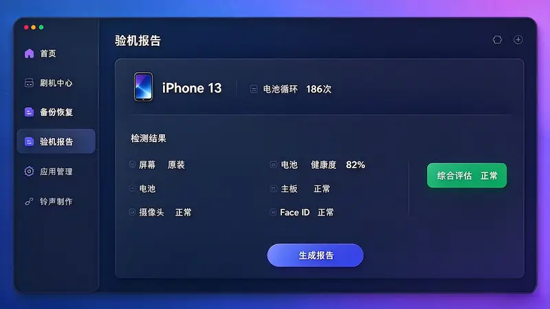爱思助手设备检测与验机报告界面